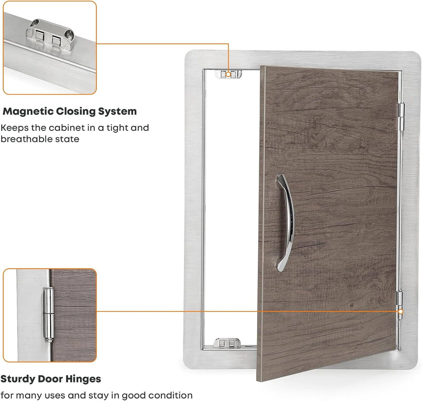 Stanbroil Outdoor Kitchen Doors 17" W x 23" H, Single BBQ Access Door Wood Grain Vertical Door for BBQ Island, Grill Station, Outdoor Cabinet