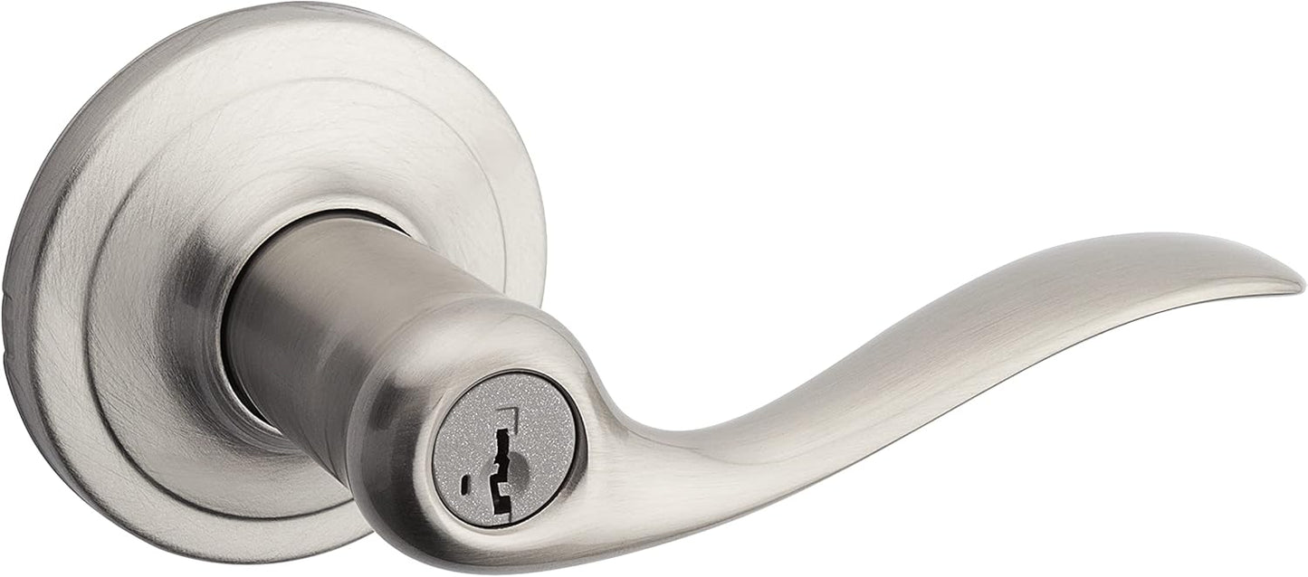 Kwikset Tustin Entry Door Handle with Lock and Key, Secure Keyed Reversible Lever Exterior, For Front Entrance and Bedrooms, Venetian Bronze, Pick Resistant Smartkey Rekey Security and Microban