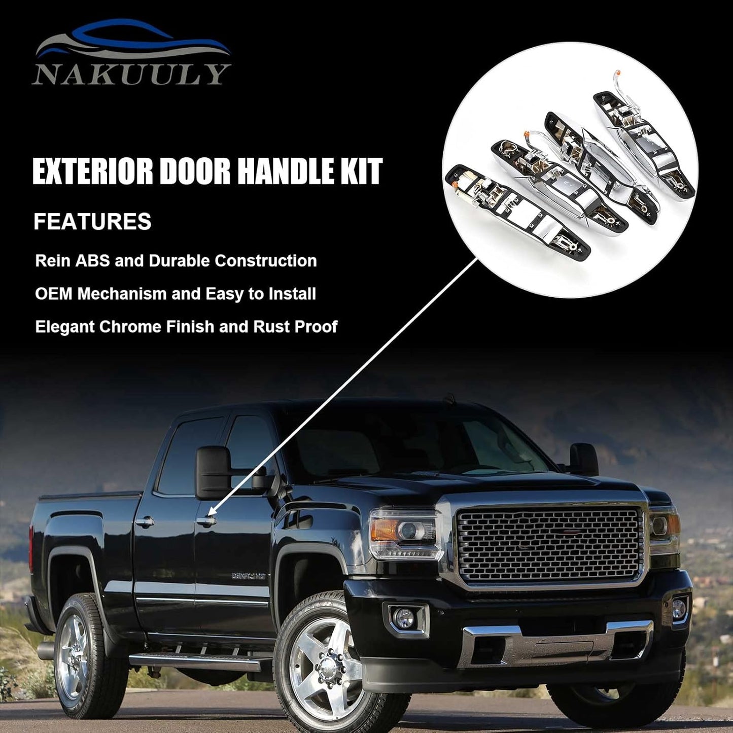 Nakuuly Exterior Chrome Door Handle 4 PCS Front Rear Driver & Passenger Compatible with 2007-2014 Cadillac Escalade Chevy Avalanche Silverado Suburban GMC Sierra Yukon OE # 22738722 22738721 20828258