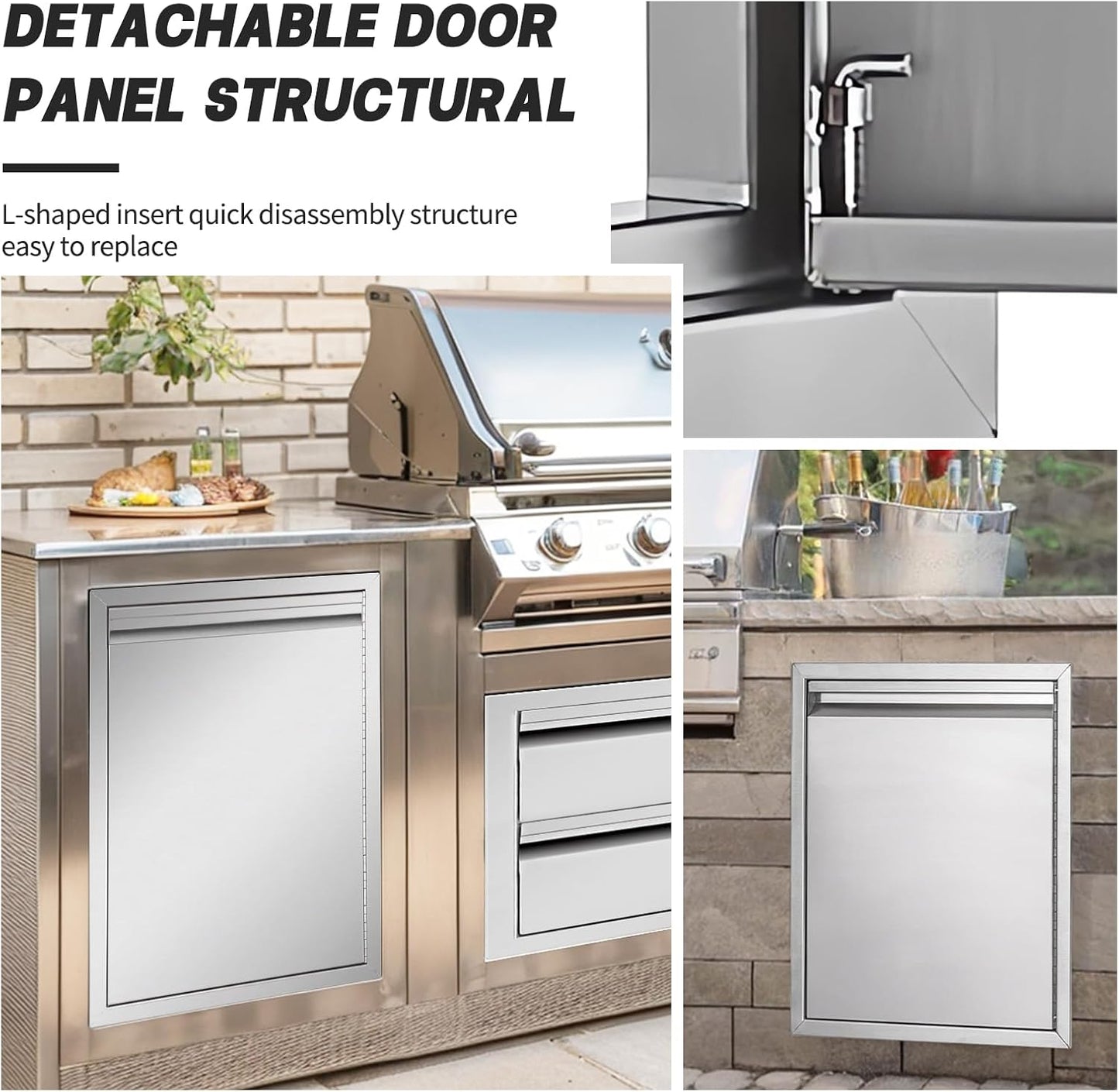 Outdoor Kitchen Single Access Door, 18W x 24H, Stainless Steel, Modern Style, Right-Opening