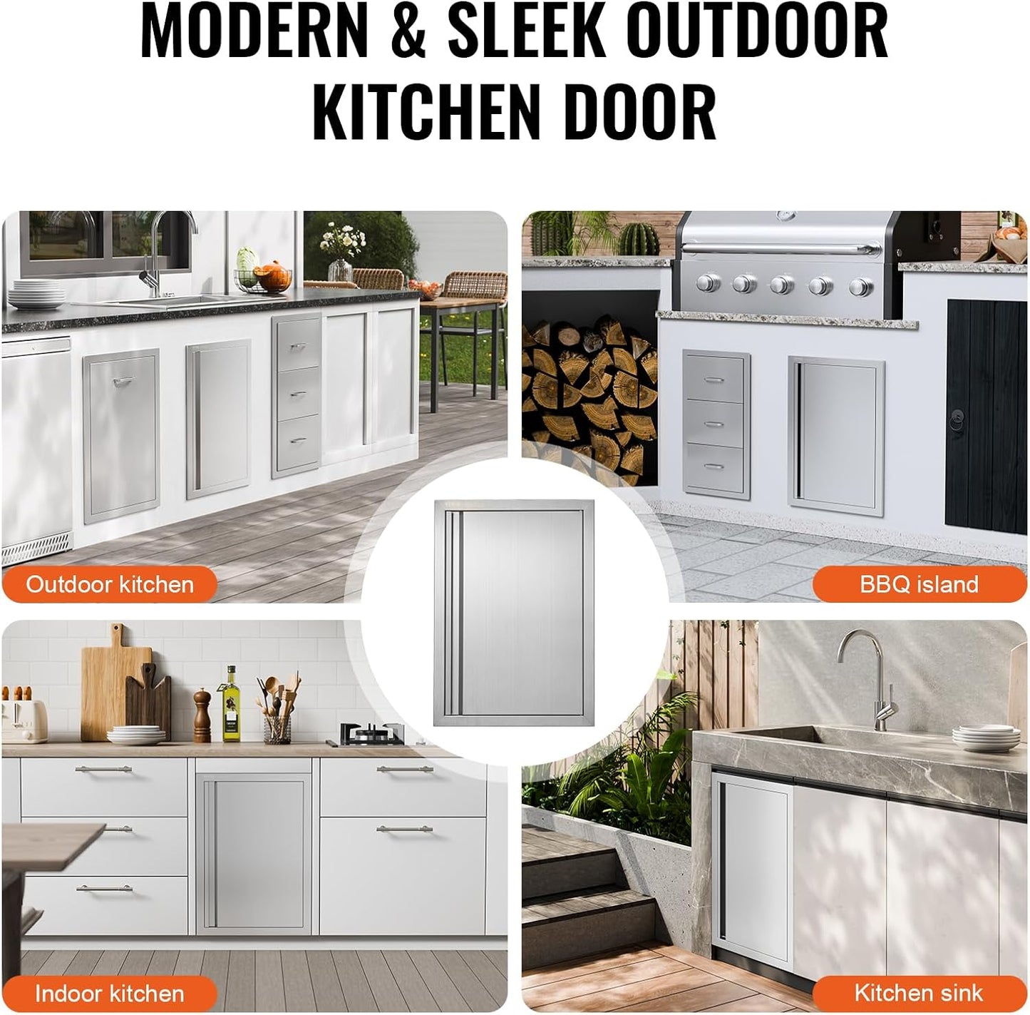 VEVOR BBQ Access Door, 17W x 24H Inch Single Outdoor Kitchen, Stainless Steel Flush Mount, Wall Vertical With Recessed Handle, for BBQ Island, Grilling Station, Outside Cabinet