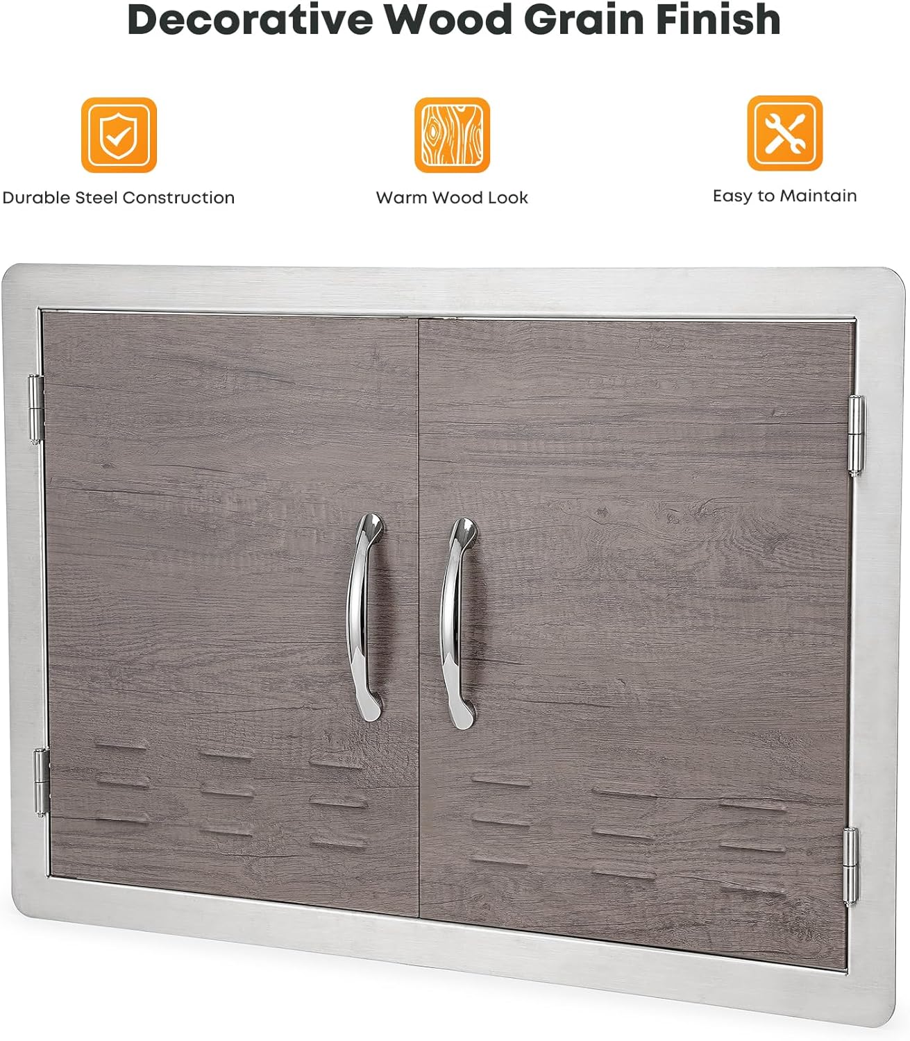 Stanbroil Outdoor Kitchen Doors 30" W x 21" H - Wood Grain BBQ Double Access Door Cabinet Door Flush Mount for BBQ Island, Grilling Station