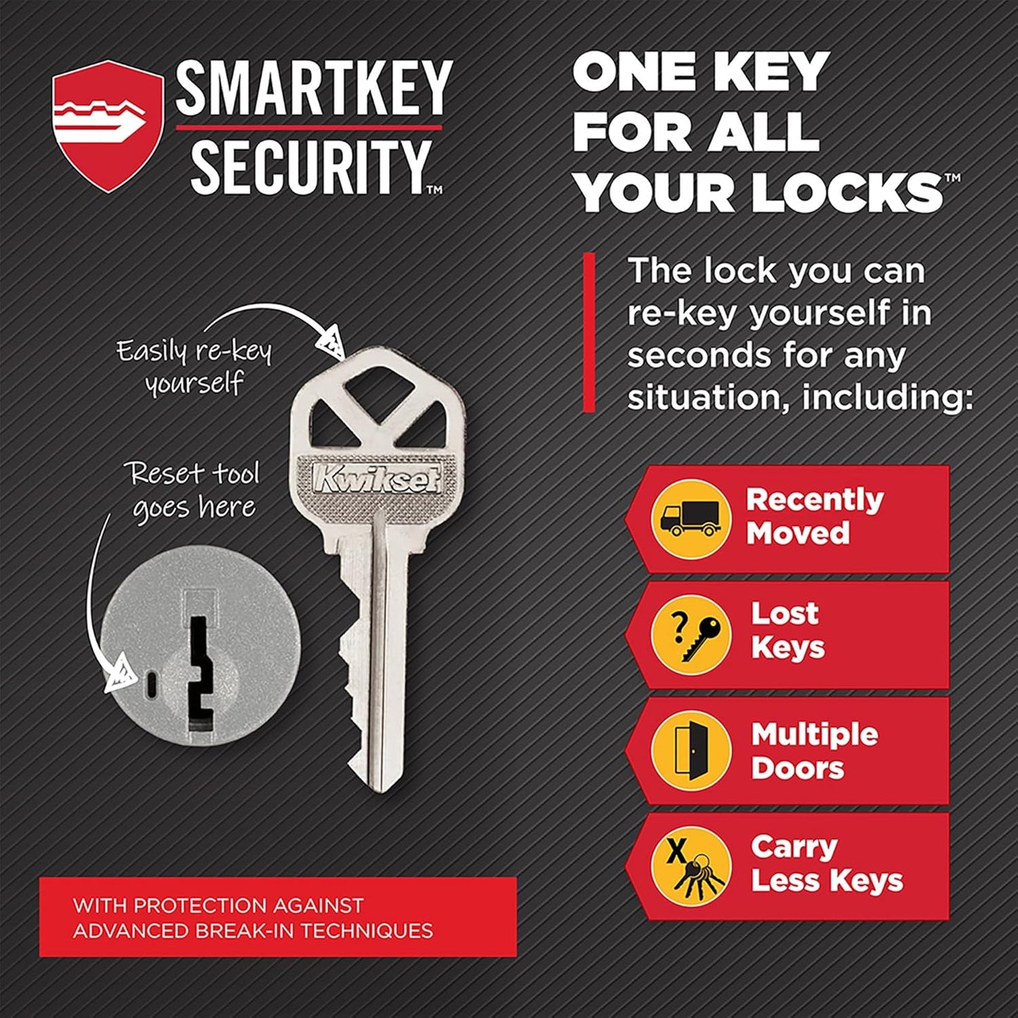 Kwikset Halifax Entry Door Handle with Lock and Key, Secure Keyed Reversible Lever Exterior, For Front Entrance and Bedrooms, Matte Black, Pick Resistant Smartkey Rekey Security and Microban