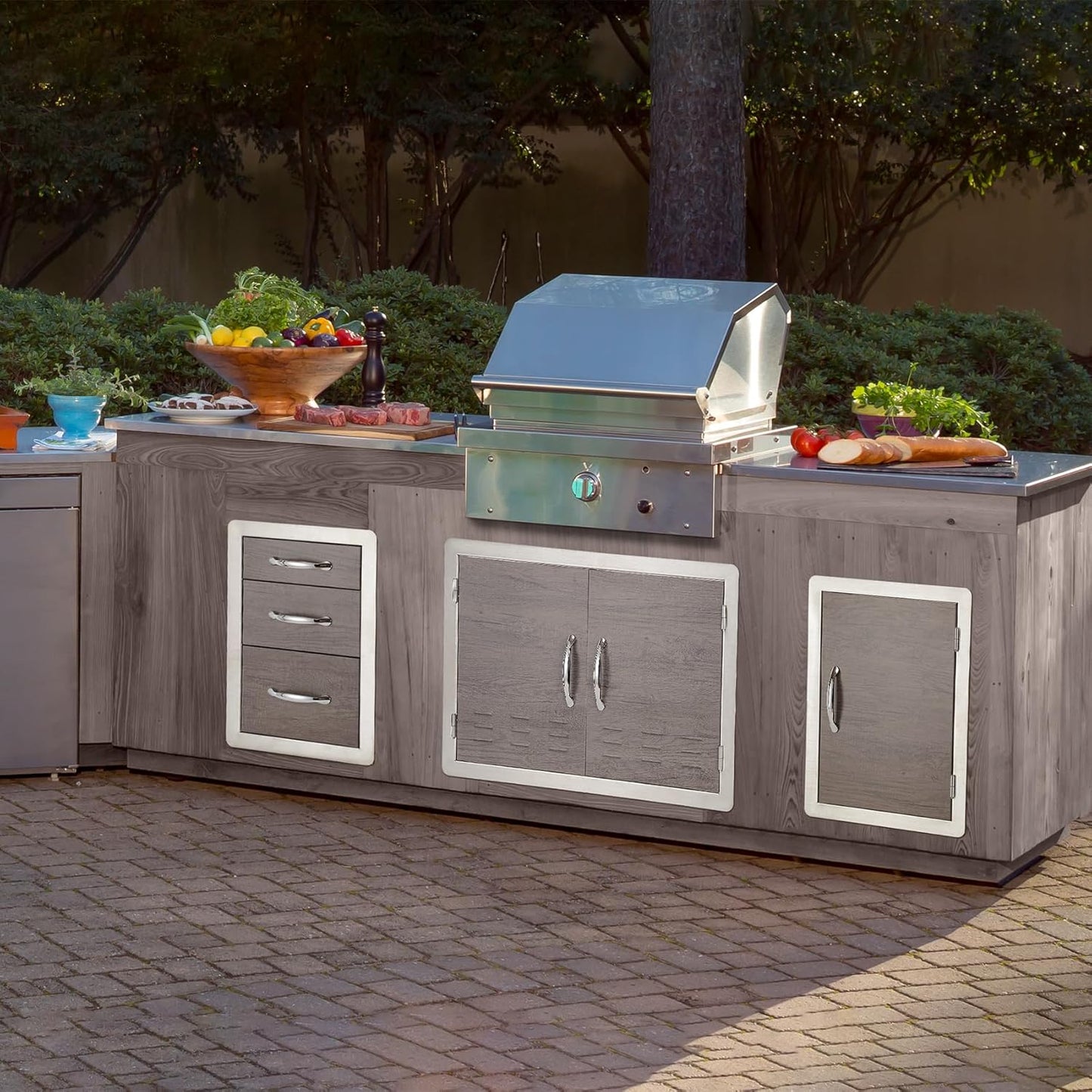 Stanbroil Outdoor Kitchen Doors 17" W x 23" H, Single BBQ Access Door Wood Grain Vertical Door for BBQ Island, Grill Station, Outdoor Cabinet