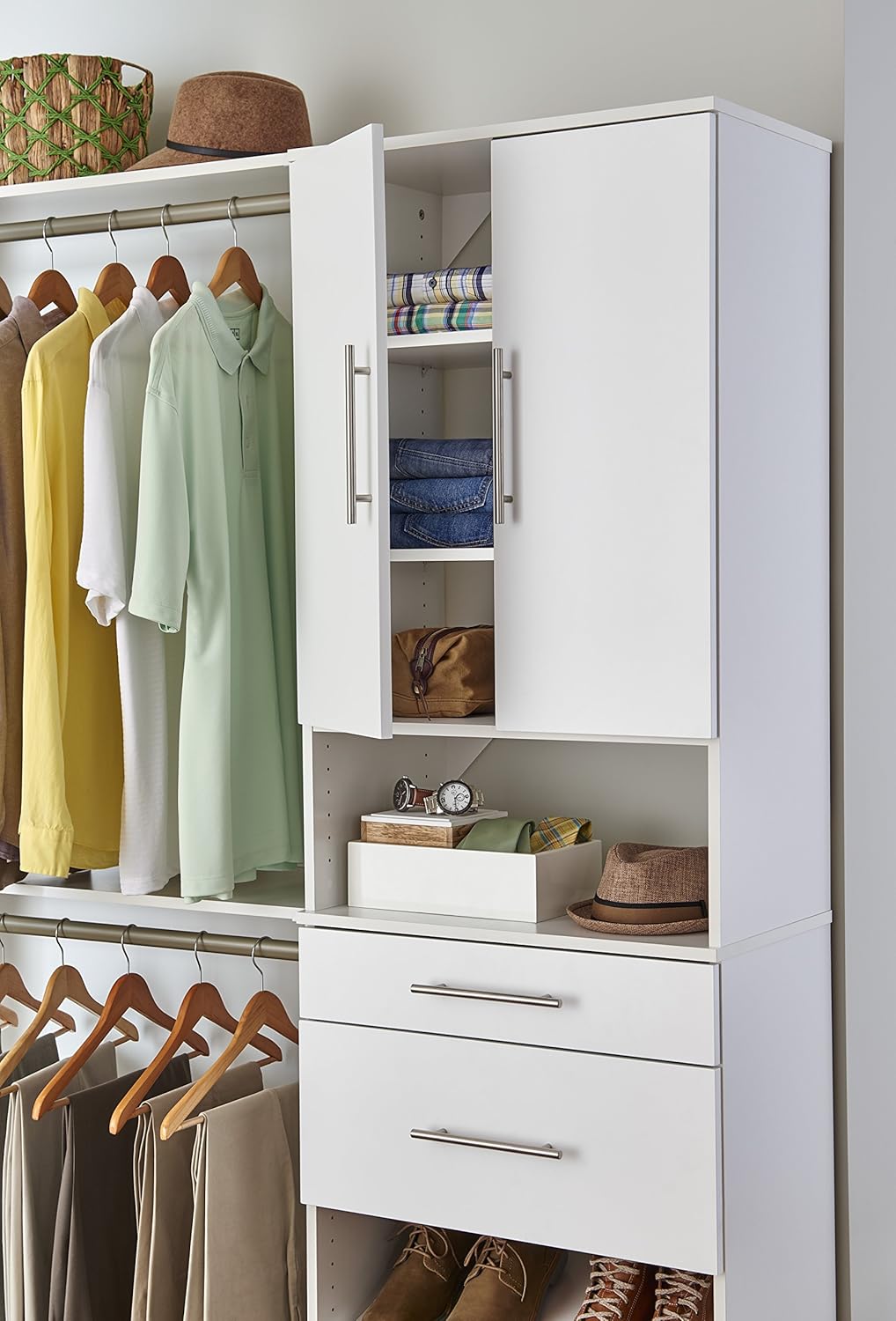 ClosetMaid SuiteSymphony Wood Closet 25-Inch Door Set Pair, Add On Accessory, Modern Style, For Storage, Clothes, Pure White/Satin Nickel