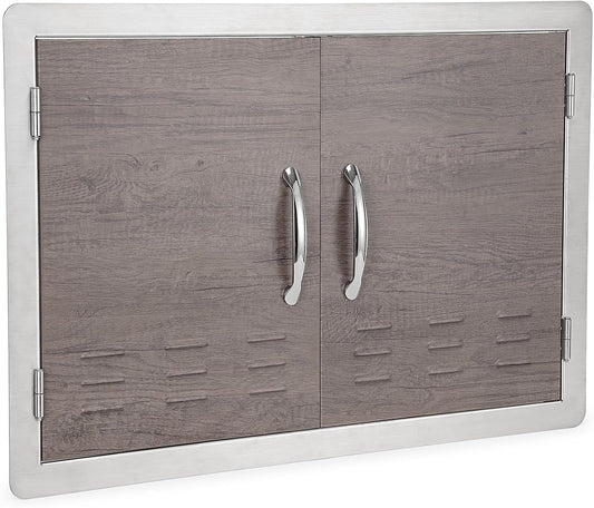 Stanbroil Outdoor Kitchen Doors 30" W x 21" H - Wood Grain BBQ Double Access Door Cabinet Door Flush Mount for BBQ Island, Grilling Station