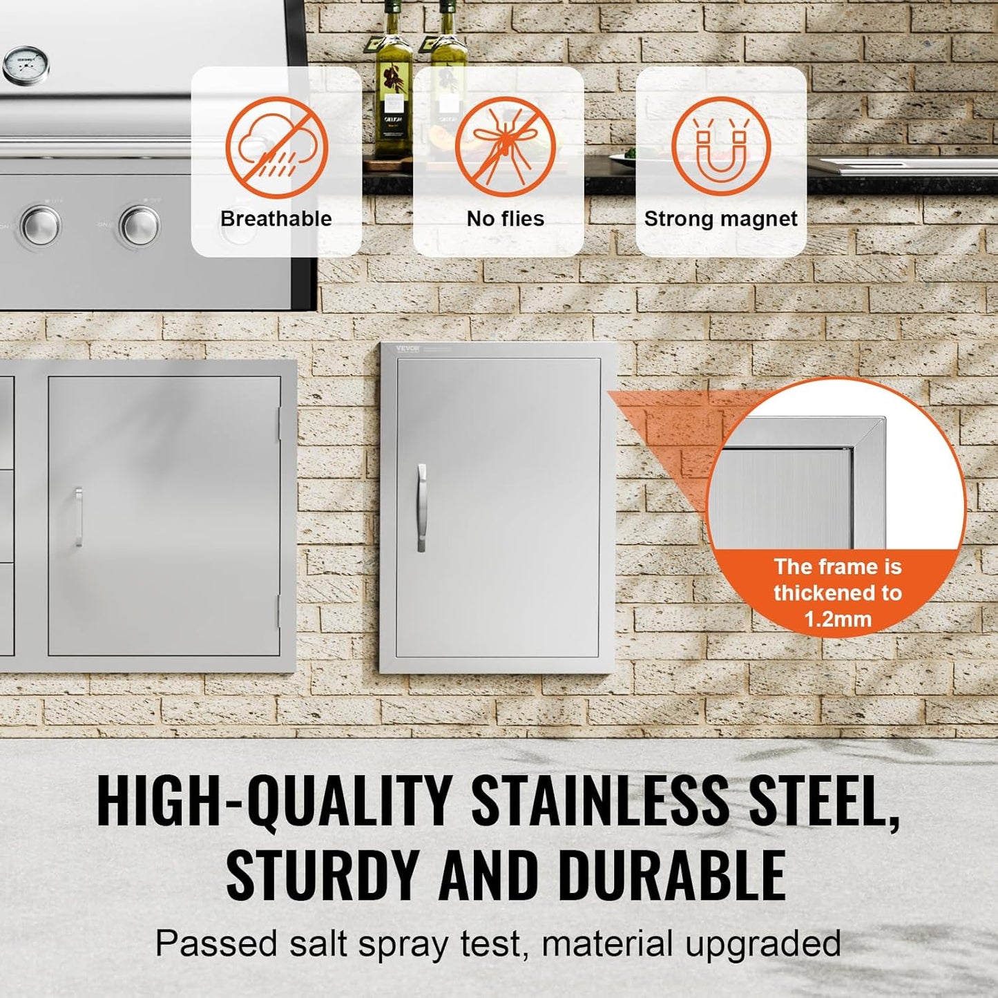 VEVOR BBQ Access Door, 17W x 24H Inch Single Outdoor Kitchen, Stainless Steel Flush Mount, Wall Vertical With Handle, for BBQ Island, Grilling Station, Outside Cabinet
