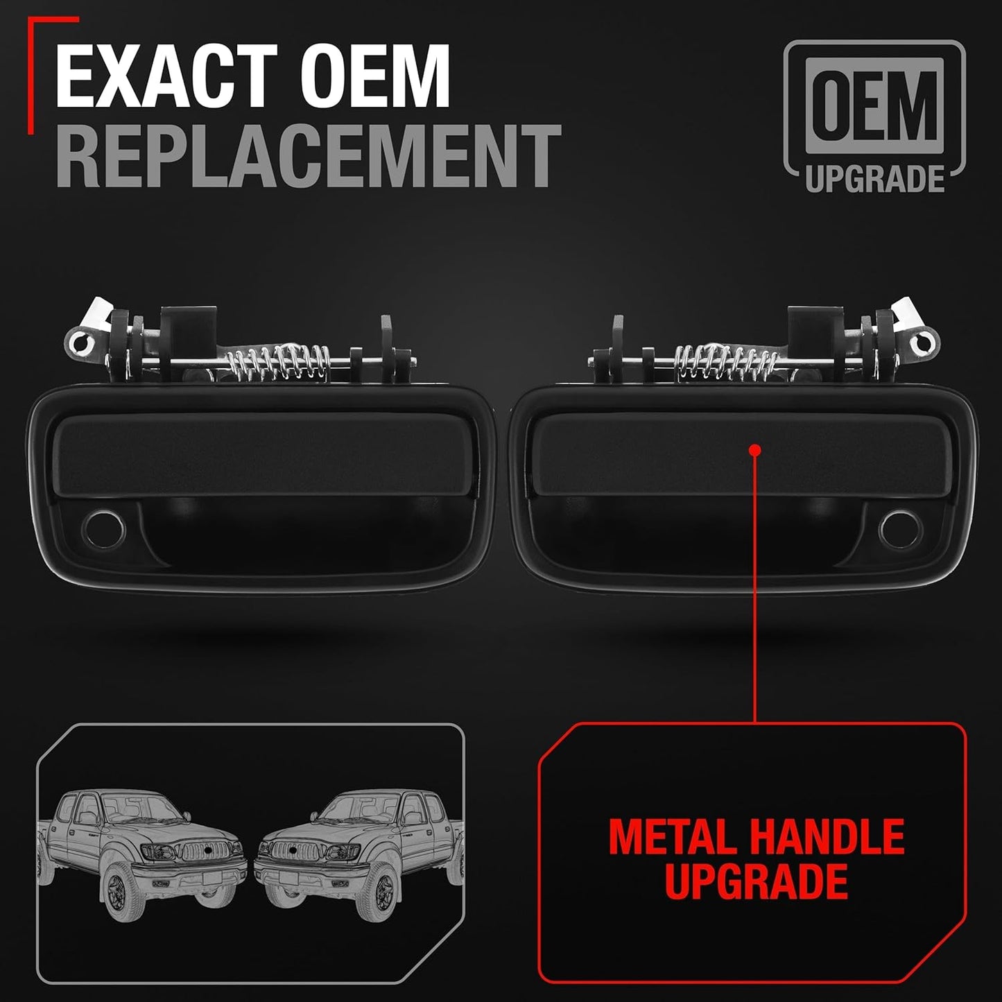Exterior Front Driver & Passenger Door Handle Set, Upgraded Metal, Compatible with 1995-2004 Toyota Tacoma - Textured Black - 69220-35020, 69210-35020, 79345, 91318, 79344, 91319, TO1311117, TO131011