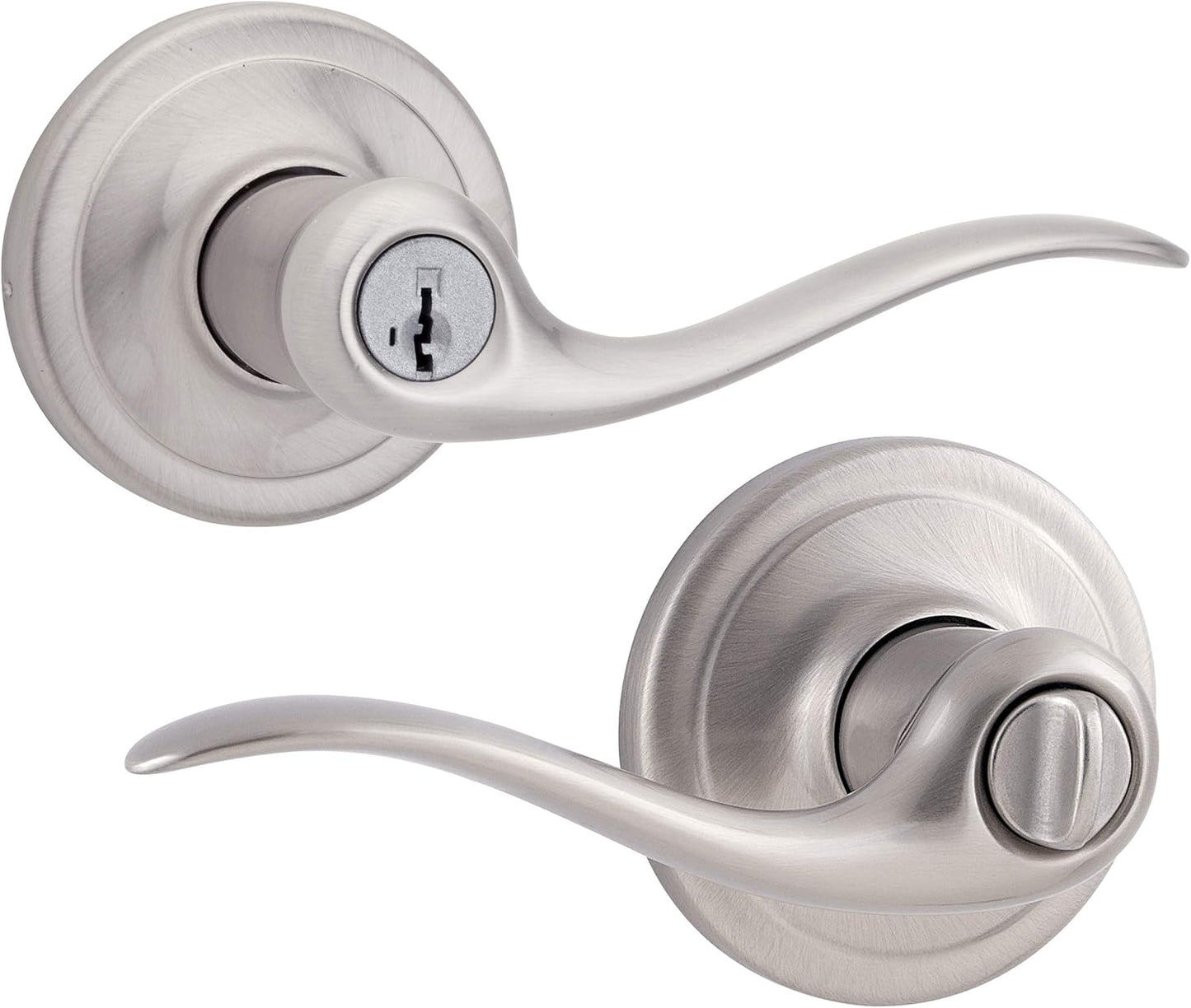 Kwikset Tustin Entry Door Handle with Lock and Key, Secure Keyed Reversible Lever Exterior, For Front Entrance and Bedrooms, Venetian Bronze, Pick Resistant Smartkey Rekey Security and Microban