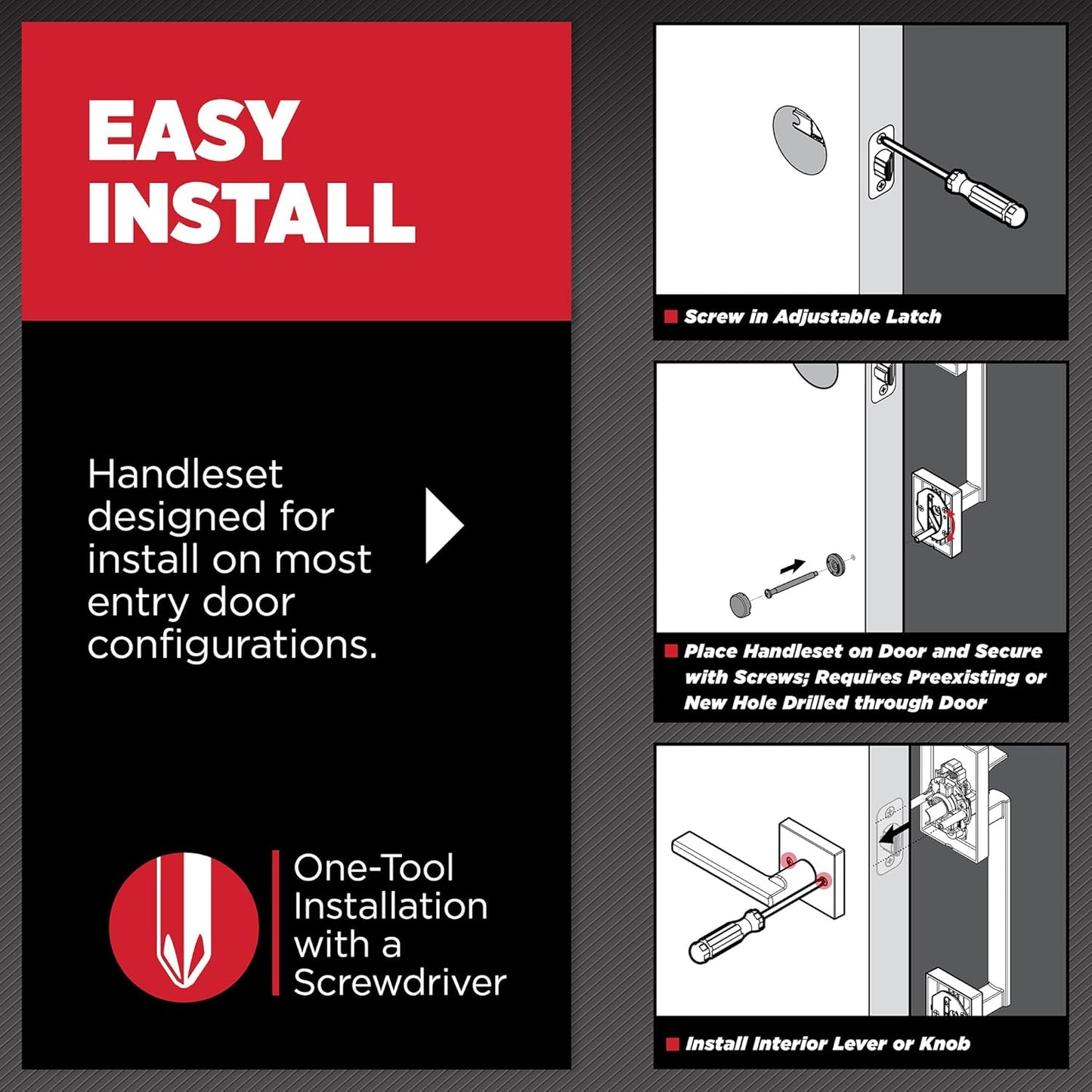 Kwikset San Clemente Front Door Handle No Lock, Entry Handleset Exterior with Interior Reversible Handed Lever, Non-Locking, Matte Black, Deadbolt Not Included, with Microban Protection