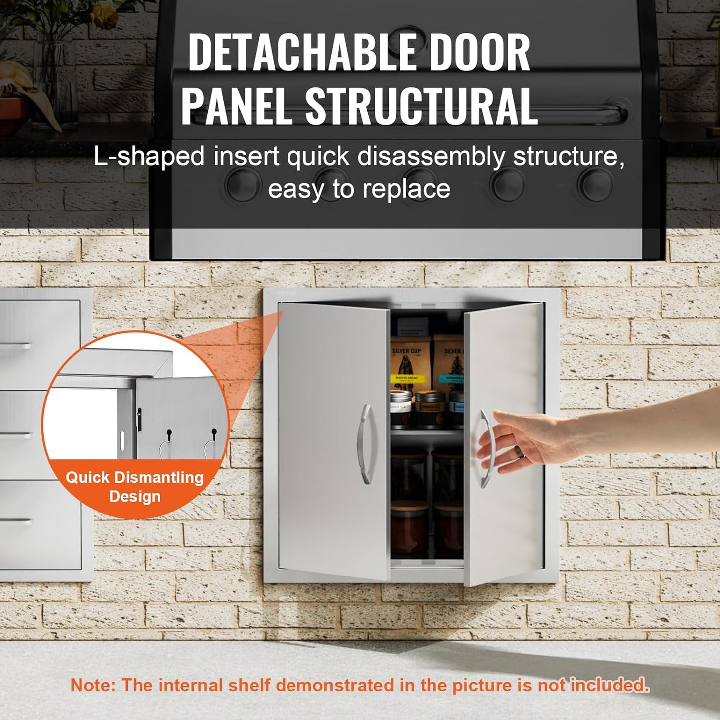 VEVOR BBQ Access Door, 24W x 24H Inch Double Outdoor Kitchen, Stainless Steel Flush Mount Door, Double Wall Vertical with Handles and Hooks, for BBQ Island, Grilling Station, Outside Cabinet