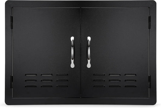 Stanbroil Outdoor Kitchen Doors BBQ Access Door 30" W x 21" H - Wall Construction Double Door Flush Mount for BBQ Island, Grilling Station, Outside Cabinet - Black