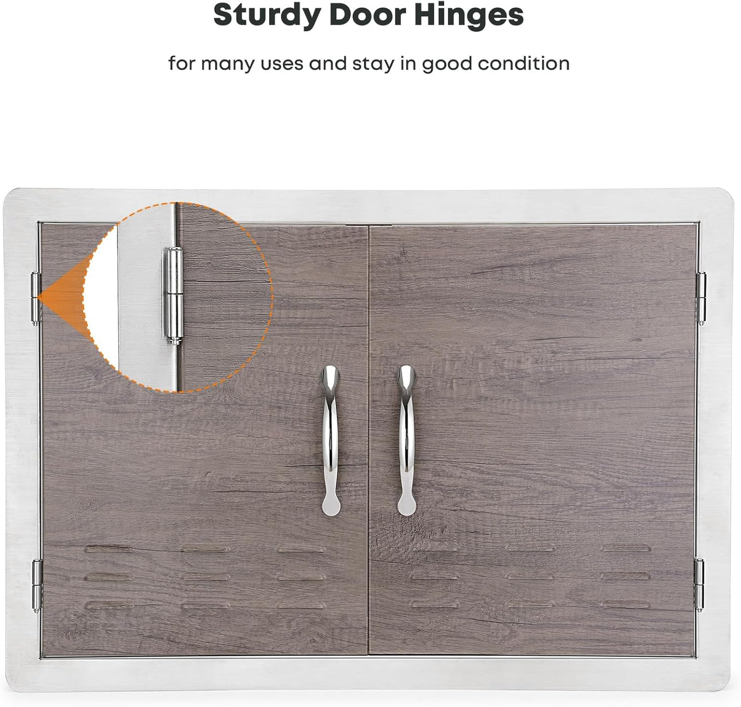 Stanbroil Outdoor Kitchen Doors 30" W x 21" H - Wood Grain BBQ Double Access Door Cabinet Door Flush Mount for BBQ Island, Grilling Station