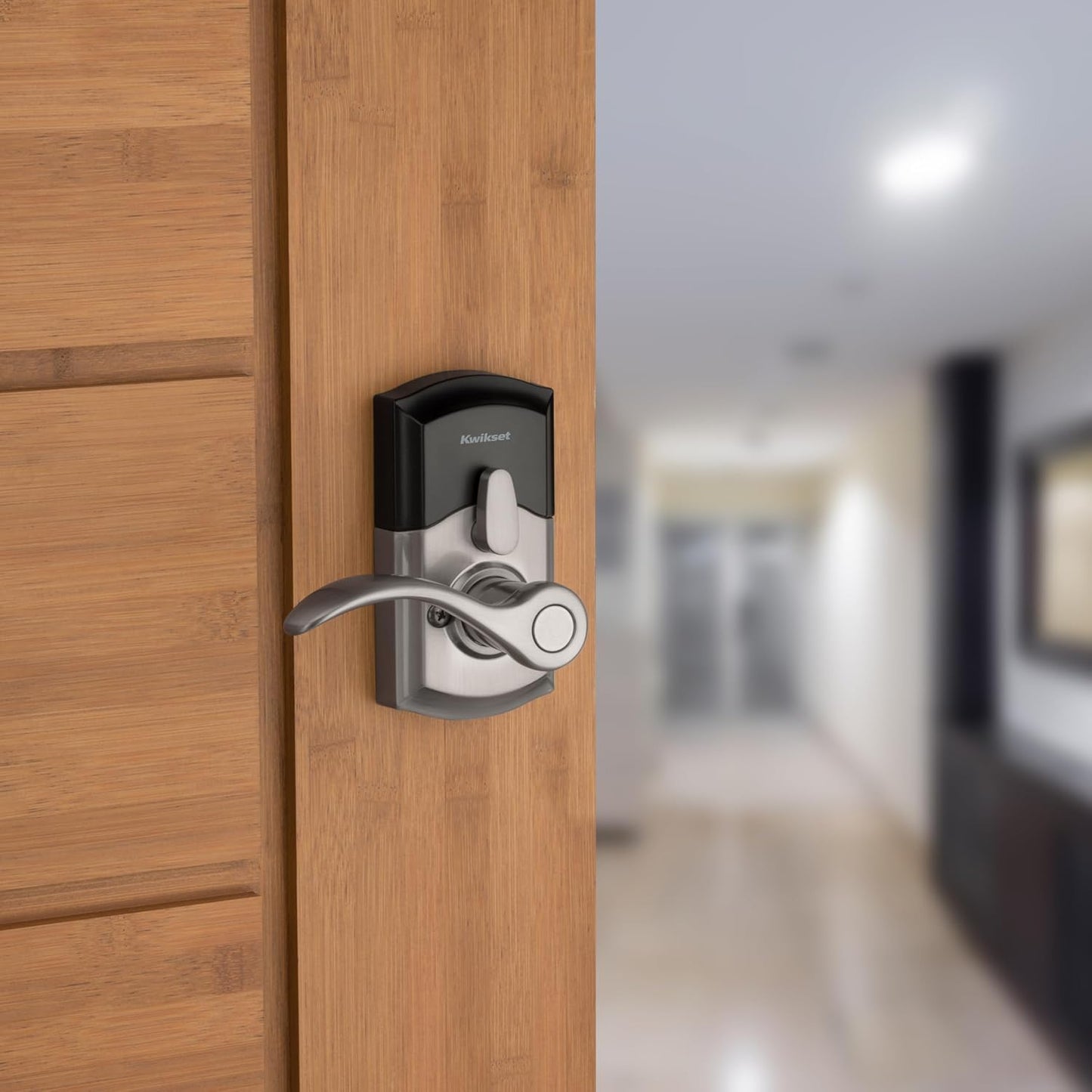 Kwikset SmartCode 955 Pembroke Light Commercial 10-Button Keypad Electronic Lever, Convenient Keyless Entry, 3-Year Batter Life and High Traffic Durability in Satin Nickel