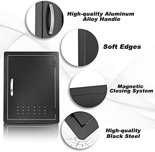 Stanbroil BBQ Outdoor Kitchen Door, Black Steel Single Vertical Access Door Perfect for Outdoor Kitchen, BBQ Island, Grilling Station -17 1/4" by 24 1/4"