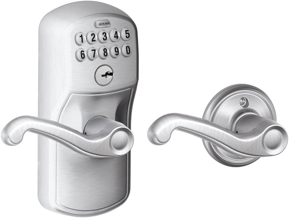 SCHLAGE FE575 PLY 626 ELA Plymouth Keypad Entry with Auto-Lock and Elan Levers, Brushed Chrome