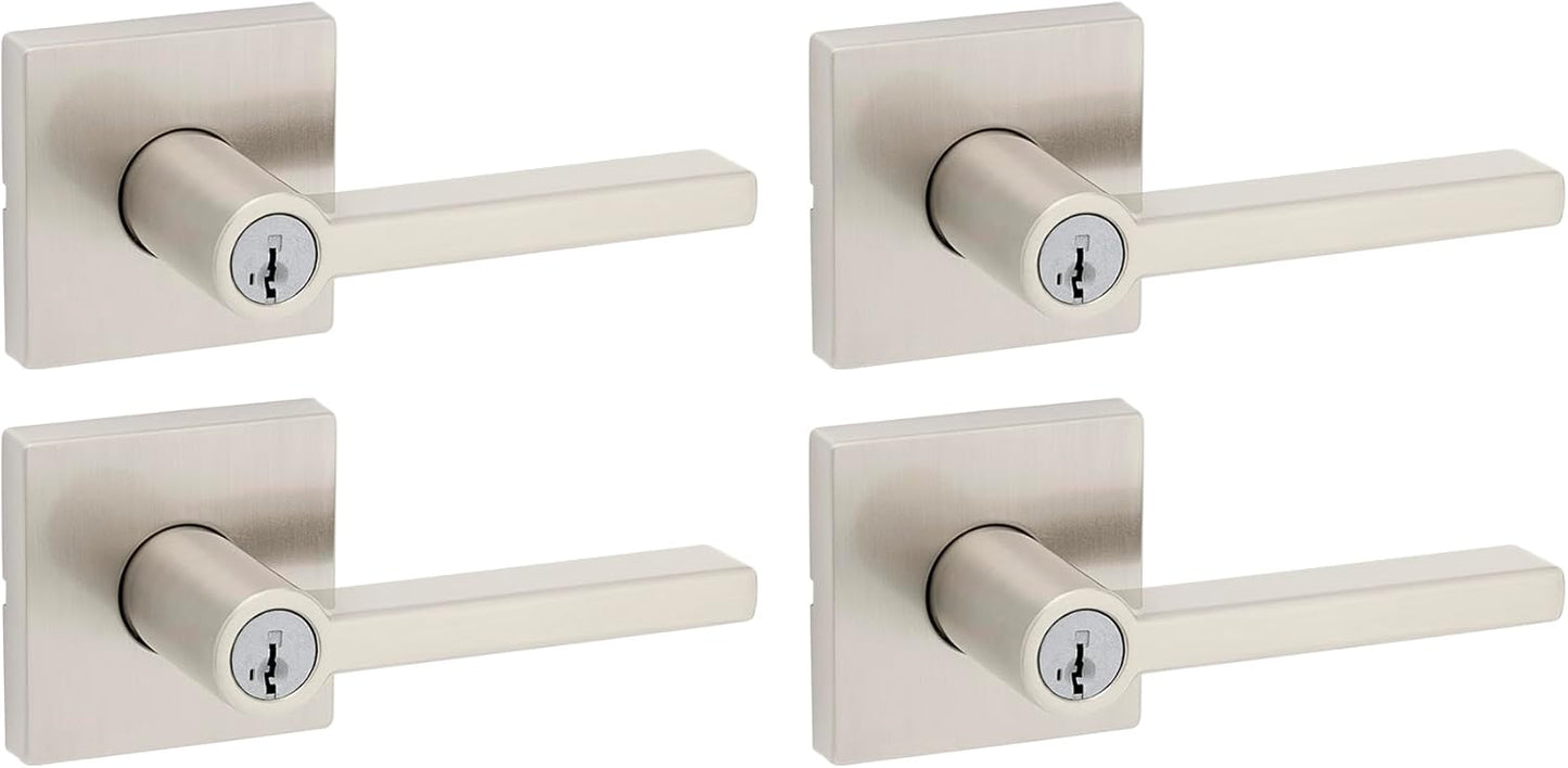 Kwikset Halifax Entry Door Handle with Lock and Key, Secure Keyed Reversible Lever Exterior, For Front Entrance and Bedrooms, Matte Black, Pick Resistant Smartkey Rekey Security and Microban