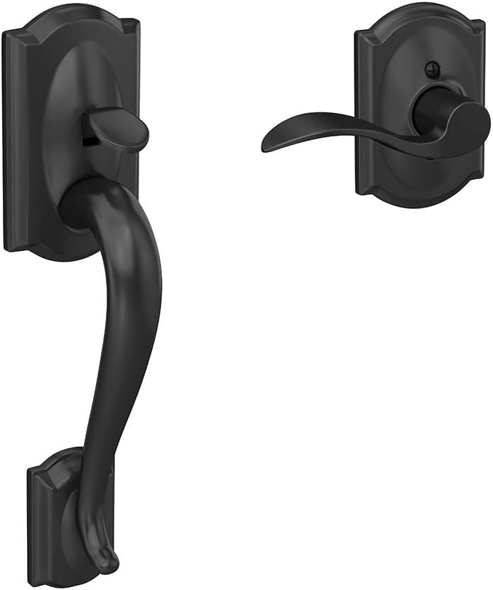 Schlage FE285 CAM 716 GEO Camelot Front Entry Handleset with Georgian Knob, Lower Half Grip, Aged Bronze
