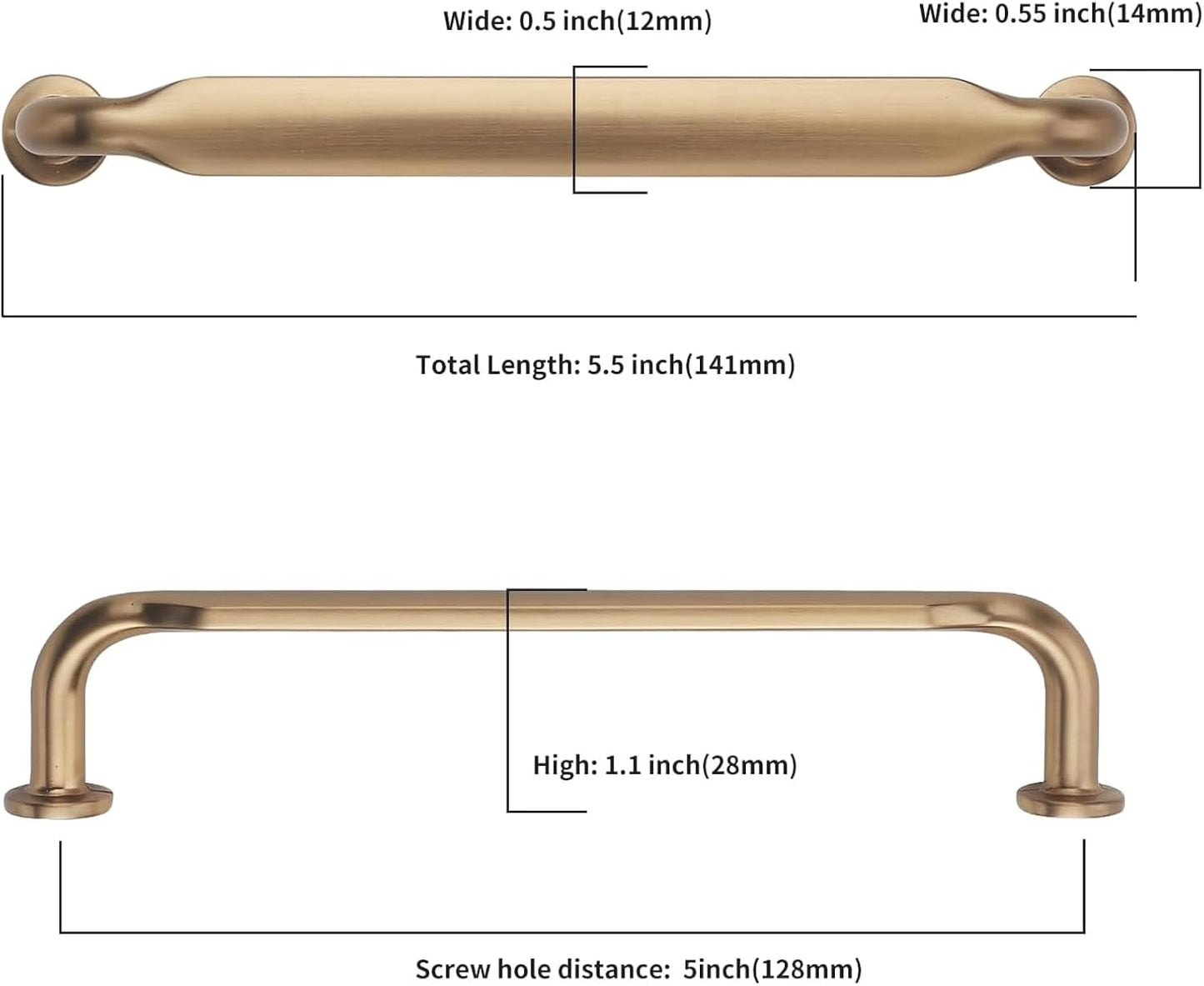Asidrama 10 Pack 5 Inch(128mm) Champagne Bronze Kitchen Cabinet Handles, Cabinet Pulls Kitchen Cabinet Hardware for Cupboard Drawer Pulls