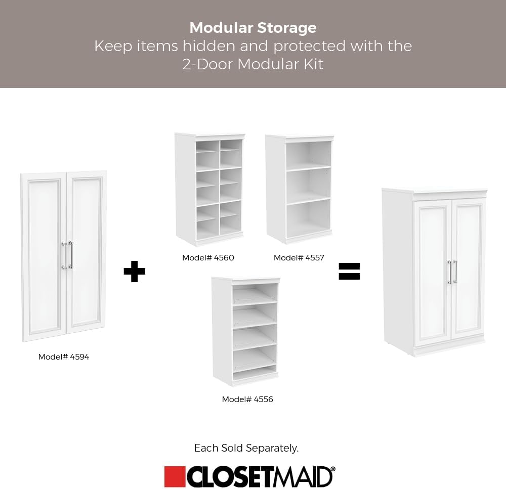 ClosetMaid Modular Storage Pair Set, Wood Closet Organizer, Shaker Style, Add On Accessory for Shelf Units, White, Solid 2-Door Kit