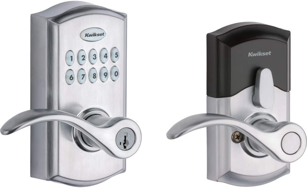 Kwikset SmartCode 955 Pembroke Light Commercial 10-Button Keypad Electronic Lever, Convenient Keyless Entry, 3-Year Batter Life and High Traffic Durability in Satin Nickel