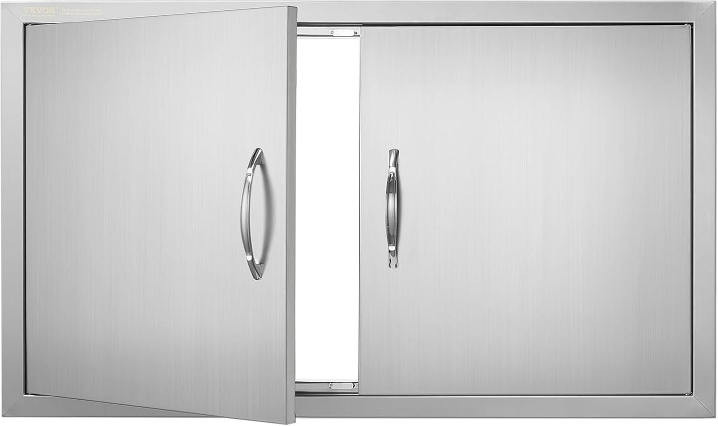 VEVOR BBQ Access Door, 24W x 24H Inch Double Outdoor Kitchen, Stainless Steel Flush Mount Door, Double Wall Vertical with Handles and Hooks, for BBQ Island, Grilling Station, Outside Cabinet