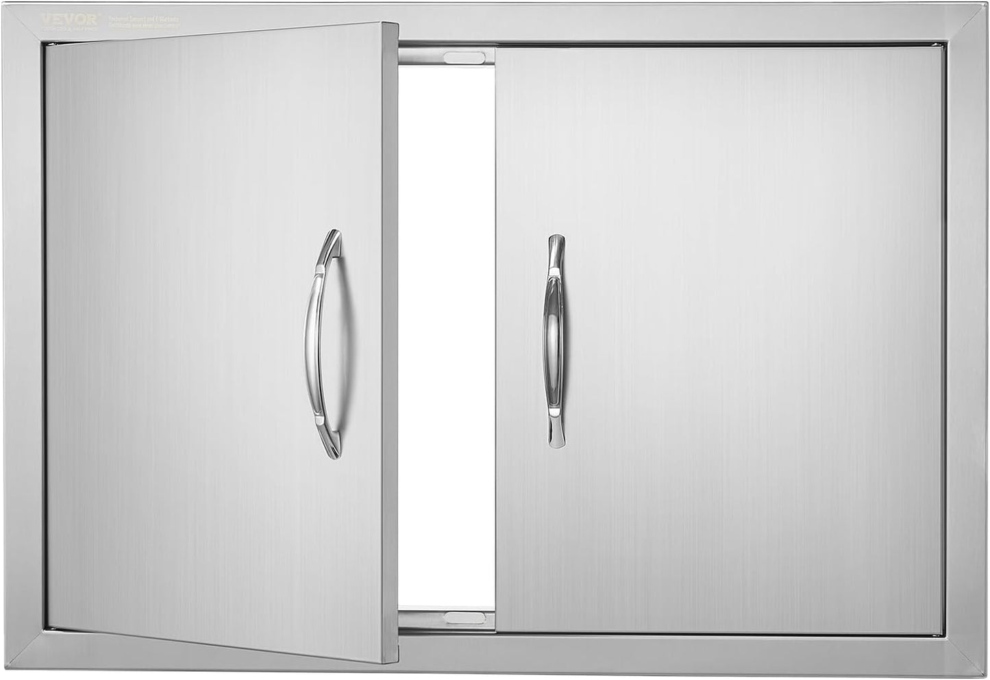 VEVOR BBQ Access Door, 24W x 24H Inch Double Outdoor Kitchen, Stainless Steel Flush Mount Door, Double Wall Vertical with Handles and Hooks, for BBQ Island, Grilling Station, Outside Cabinet