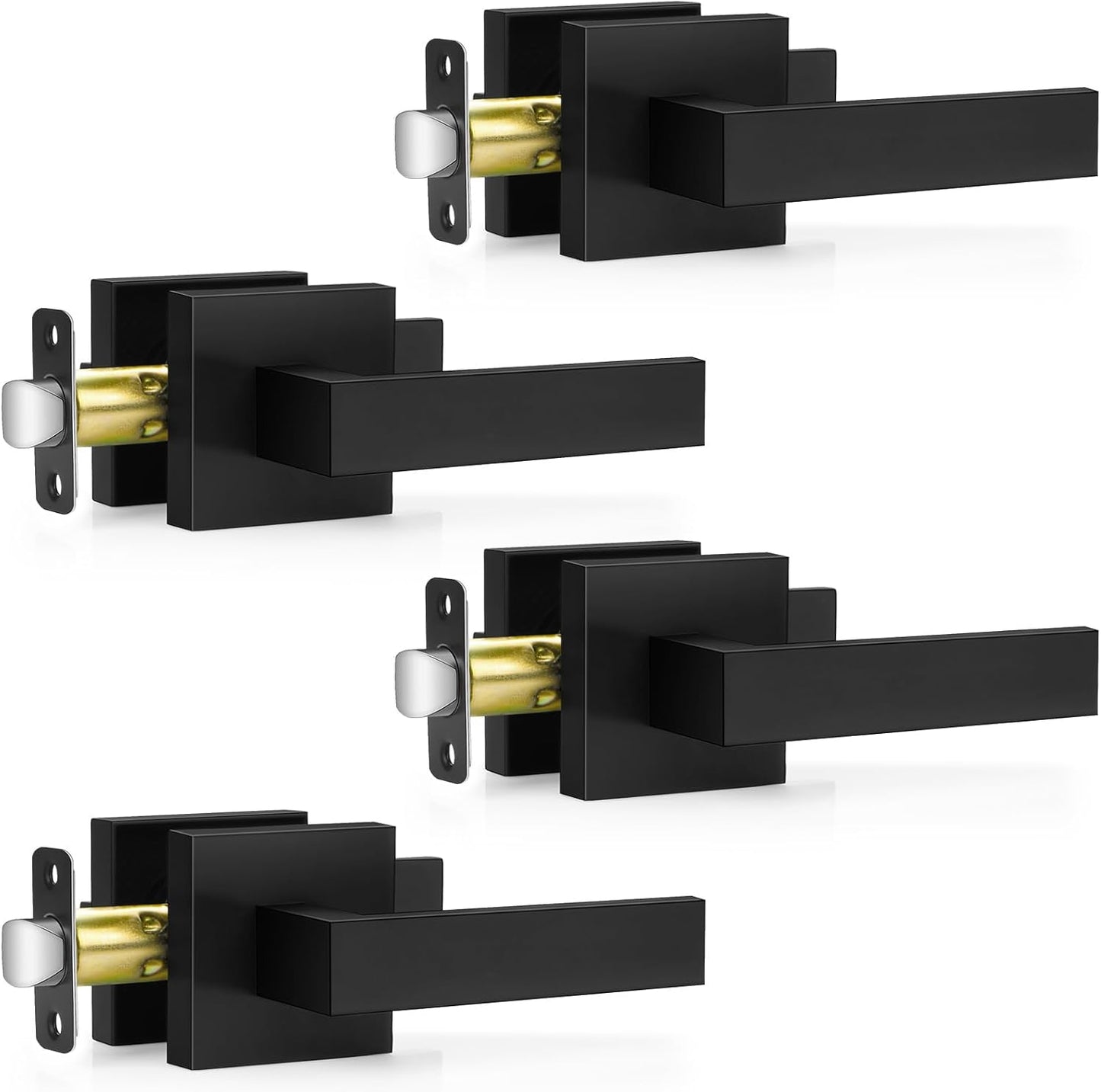 6 Pack Matte Black Door Handles, Keyless Interior Door Knobs, Privacy Door Lever Locksets for Bedroom Bathroom, Heavy Duty Square Door Lock (2.0lb), Reversible for Left&Right Handled Doors