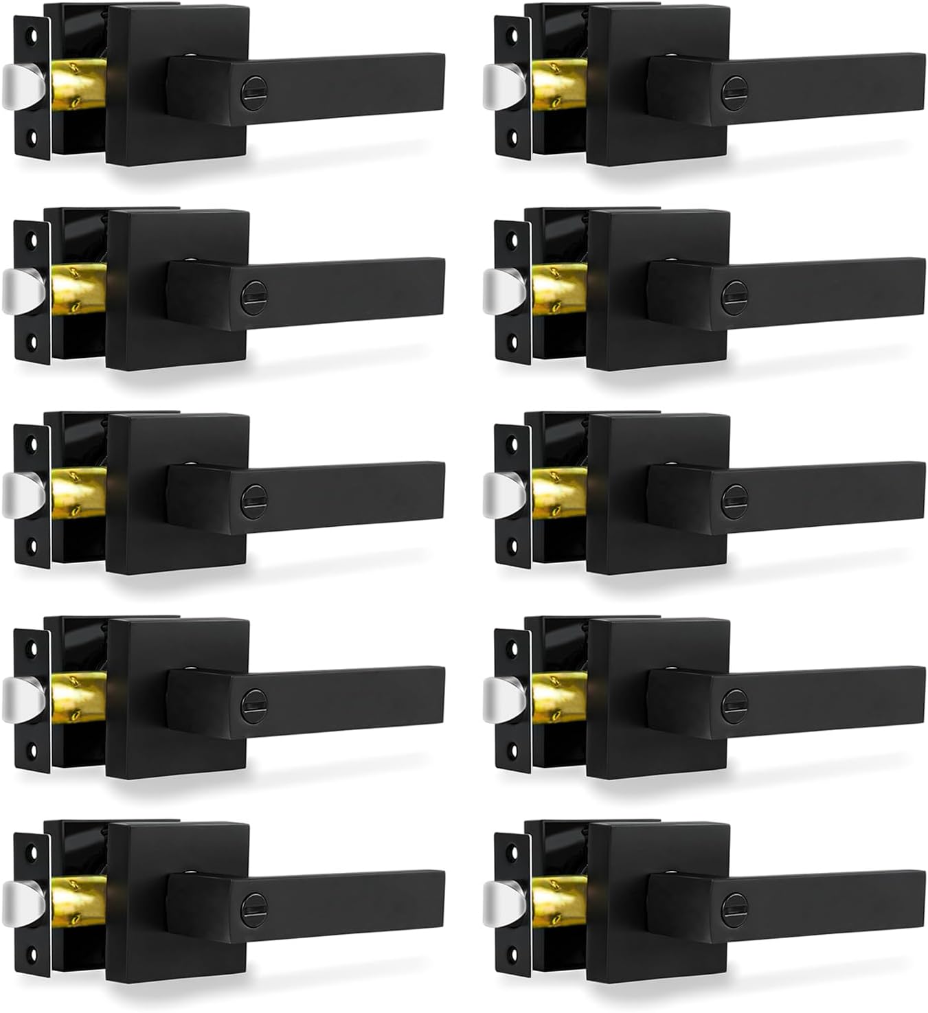 Privacy Door Levers, 8 Pack Matte Black Door Handles Heavy Duty Bed and Bath Door Locks Interior Keyless Locksets, Reversible for Left Right Handed Doors