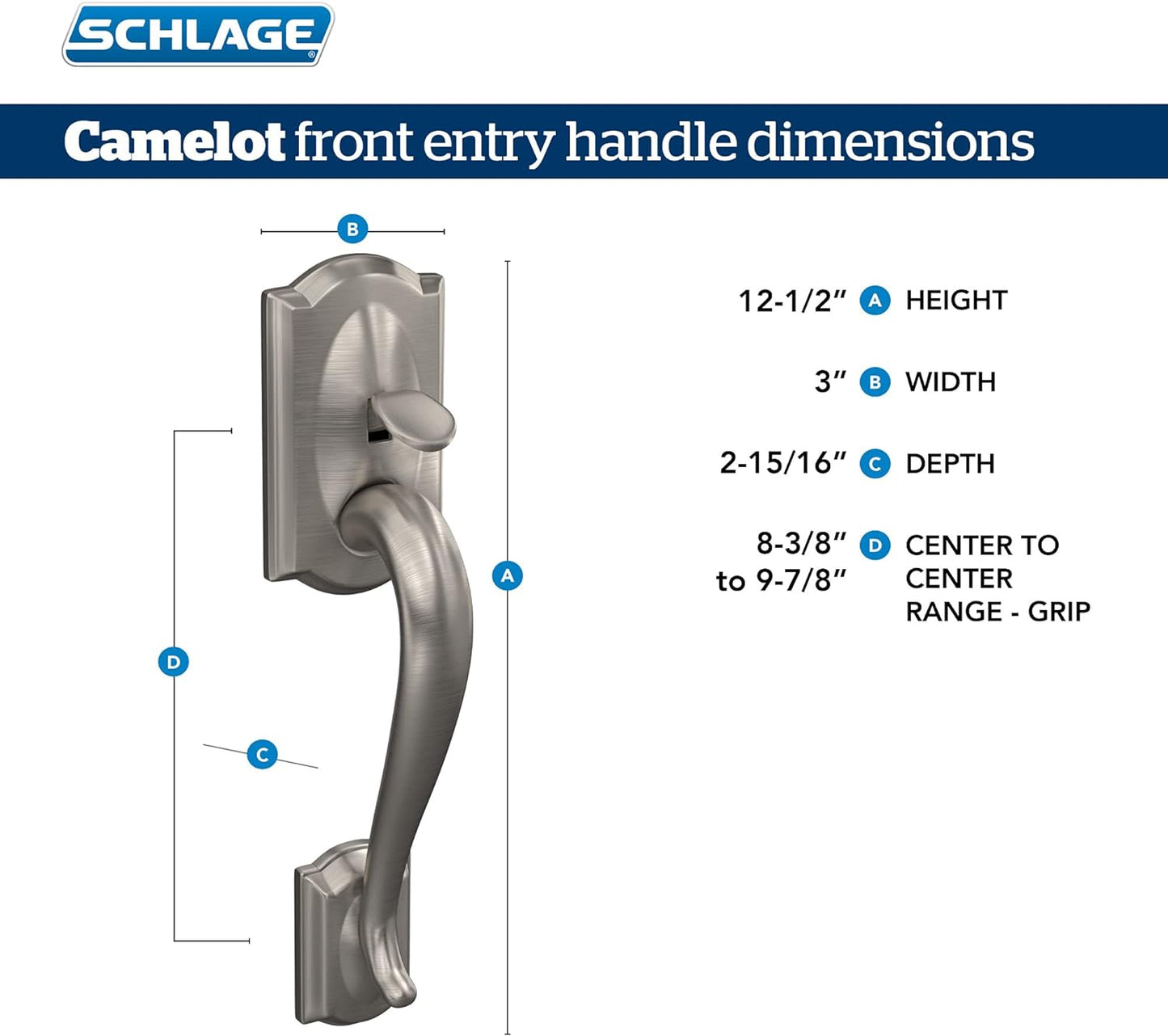 Schlage FE285 CAM 716 GEO Camelot Front Entry Handleset with Georgian Knob, Lower Half Grip, Aged Bronze