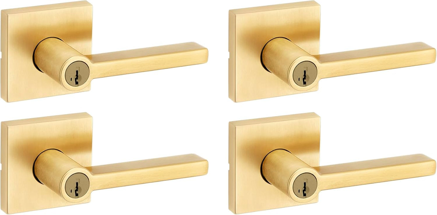Kwikset Halifax Entry Door Handle with Lock and Key, Secure Keyed Reversible Lever Exterior, For Front Entrance and Bedrooms, Matte Black, Pick Resistant Smartkey Rekey Security and Microban