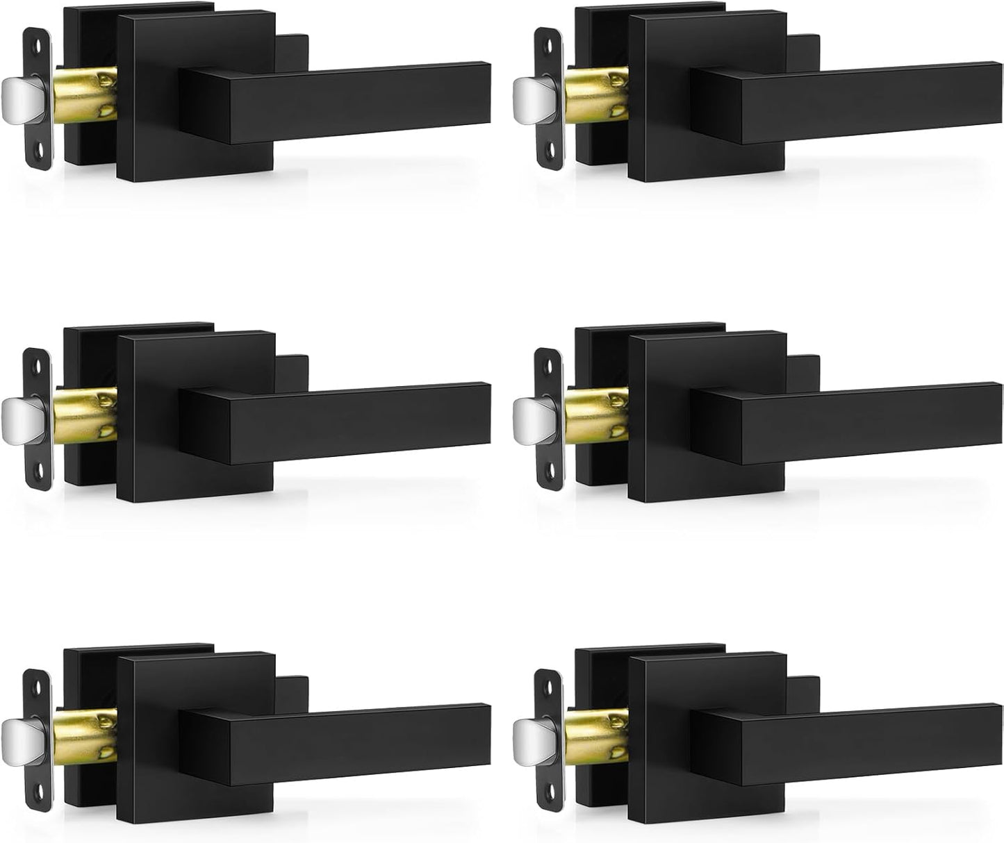 6 Pack Matte Black Door Handles, Keyless Interior Door Knobs, Privacy Door Lever Locksets for Bedroom Bathroom, Heavy Duty Square Door Lock (2.0lb), Reversible for Left&Right Handled Doors