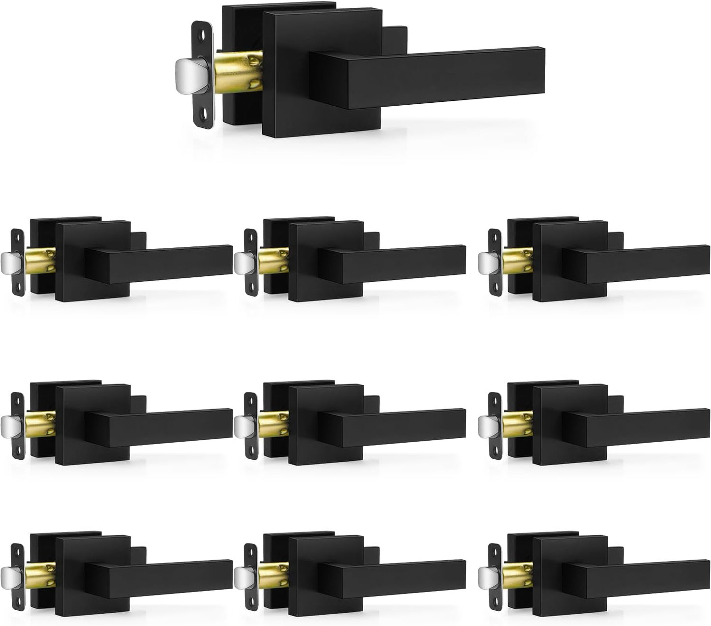 6 Pack Matte Black Door Handles, Keyless Interior Door Knobs, Privacy Door Lever Locksets for Bedroom Bathroom, Heavy Duty Square Door Lock (2.0lb), Reversible for Left&Right Handled Doors