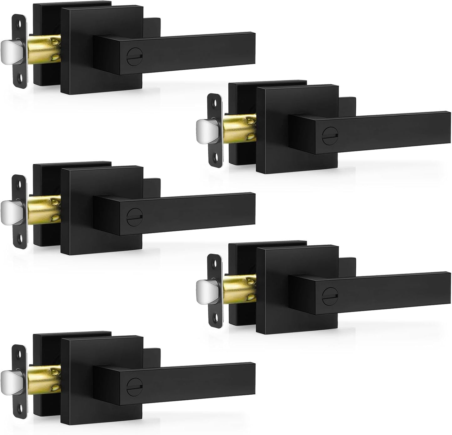 6 Pack Matte Black Door Handles, Keyless Interior Door Knobs, Privacy Door Lever Locksets for Bedroom Bathroom, Heavy Duty Square Door Lock (2.0lb), Reversible for Left&Right Handled Doors