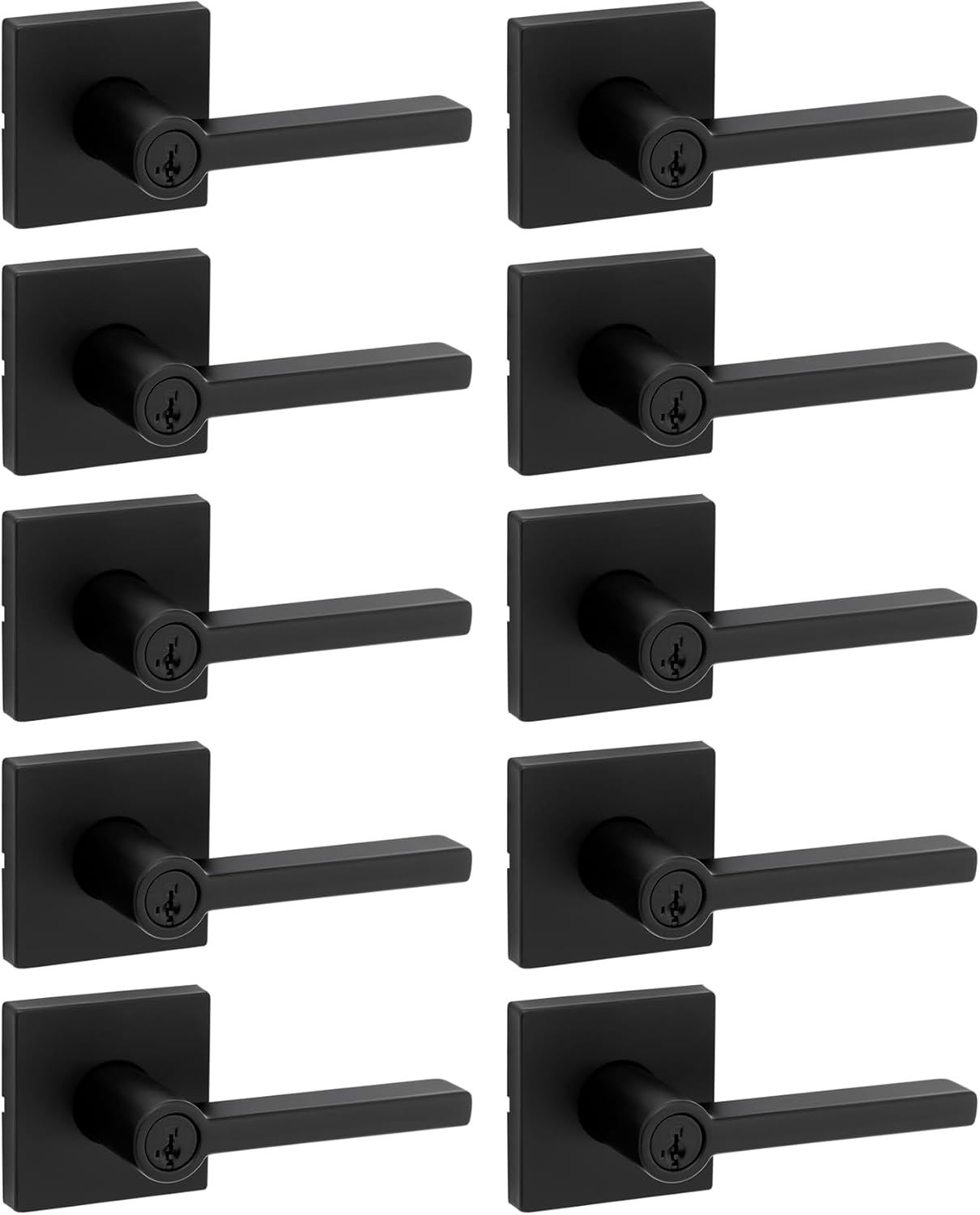 Kwikset Halifax Entry Door Handle with Lock and Key, Secure Keyed Reversible Lever Exterior, For Front Entrance and Bedrooms, Matte Black, Pick Resistant Smartkey Rekey Security and Microban