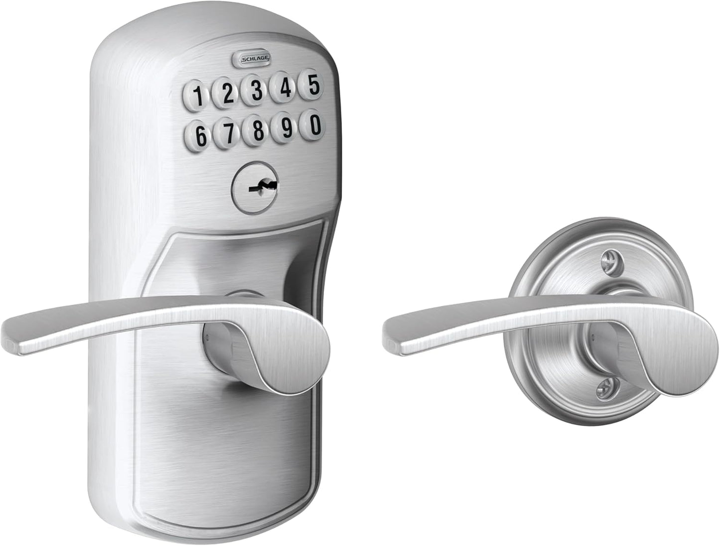 SCHLAGE FE575 PLY 626 ELA Plymouth Keypad Entry with Auto-Lock and Elan Levers, Brushed Chrome