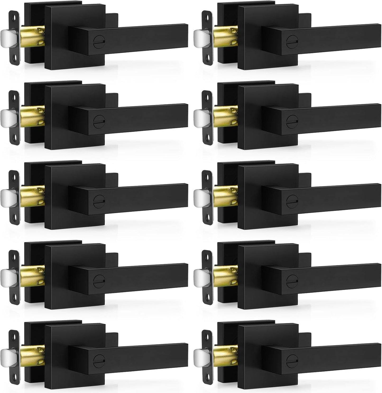 6 Pack Matte Black Door Handles, Keyless Interior Door Knobs, Privacy Door Lever Locksets for Bedroom Bathroom, Heavy Duty Square Door Lock (2.0lb), Reversible for Left&Right Handled Doors