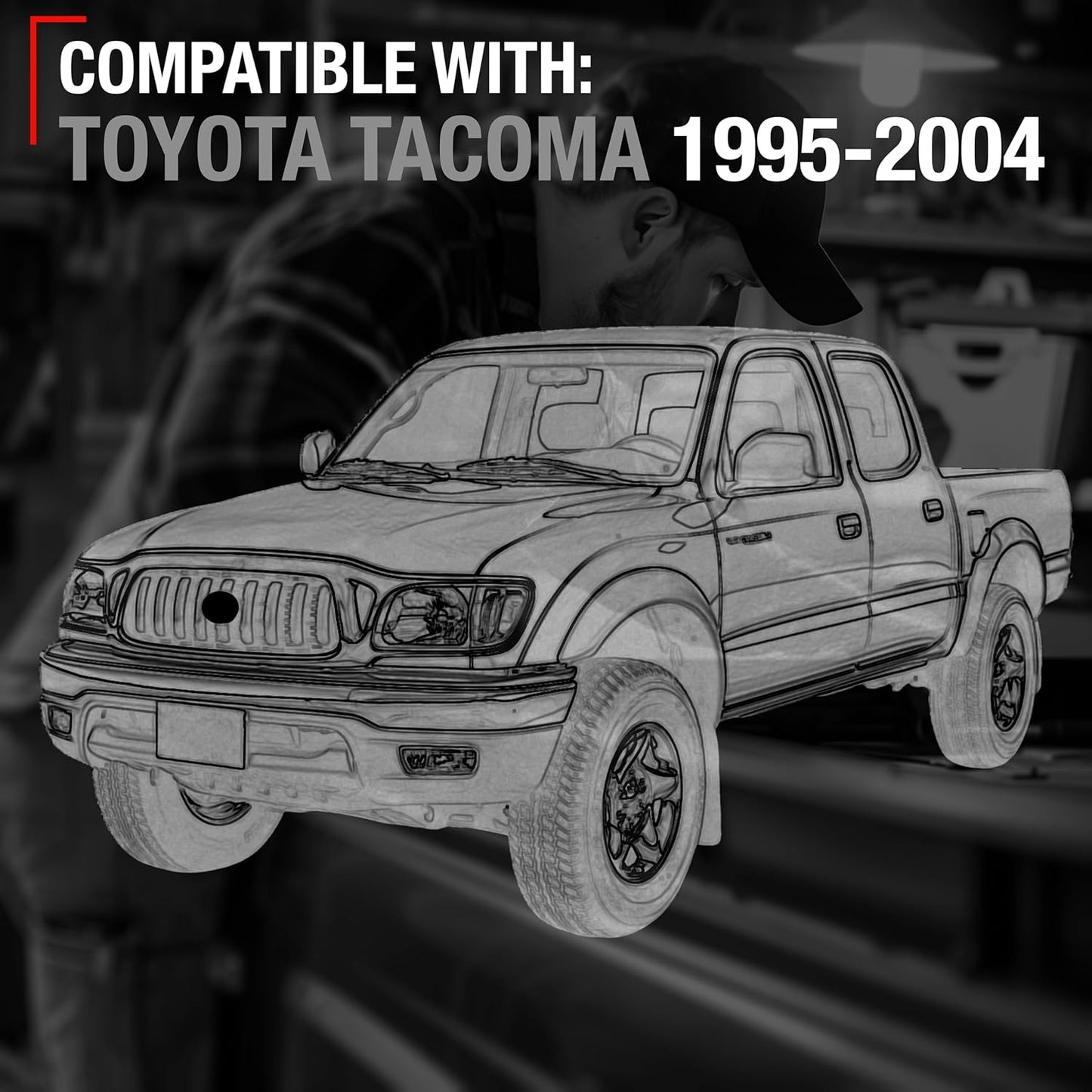 Exterior Front Driver & Passenger Door Handle Set, Upgraded Metal, Compatible with 1995-2004 Toyota Tacoma - Textured Black - 69220-35020, 69210-35020, 79345, 91318, 79344, 91319, TO1311117, TO131011
